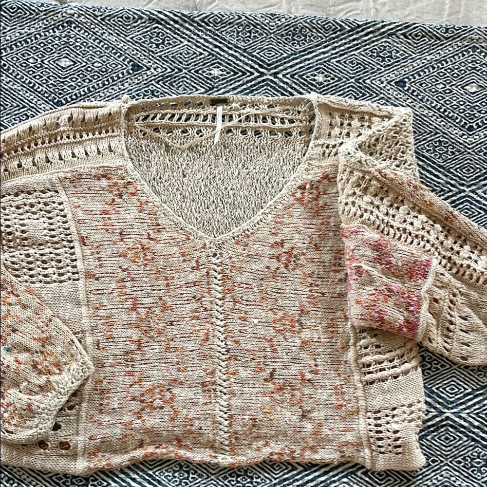 Free People Beige and Pink Knit Sweater